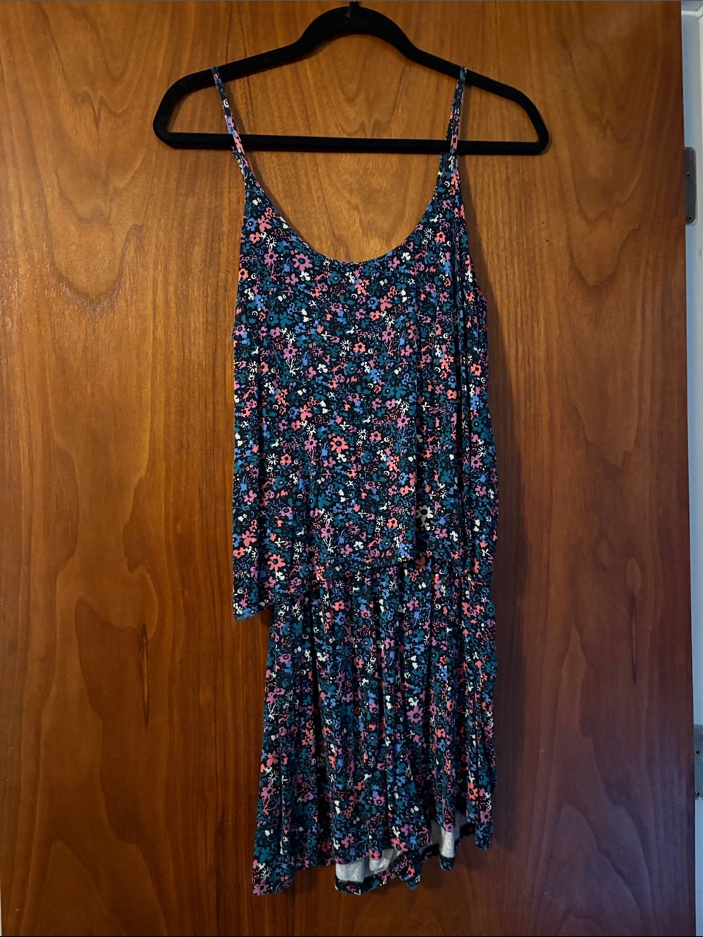 Grace & Lace Navy Floral Spaghetti-Strap Jumpsuit with Pink Accents